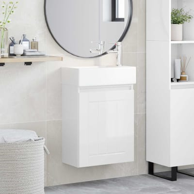 vidaXL - Badkamermeubel - met - kraan - Hoogglans - Wit - 45,5 - x - 25,5 - x - 84 - cm