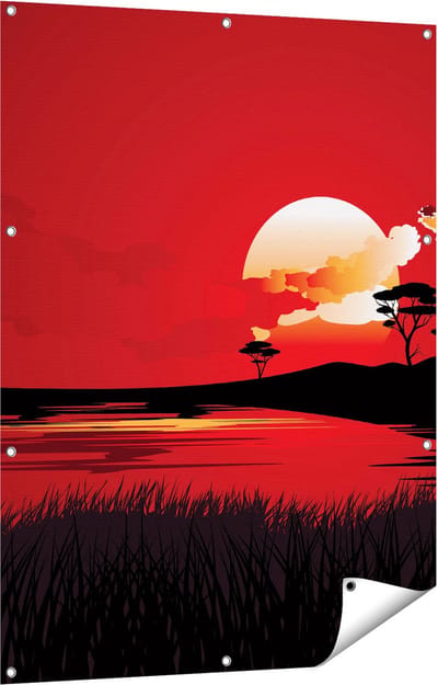 Gards Tuinposter Rode Zonsondergang in de Savanne - Abstract - 90x120 cm - Tuindoek - Tuindecoratie - Wanddecoratie buiten - Tuinschilderij