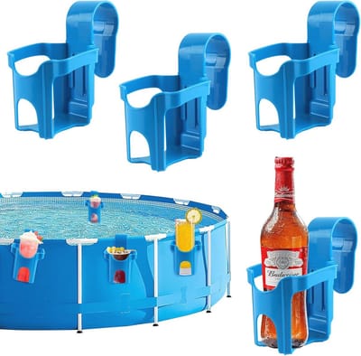 Bekerhouder voor zwembad - set van 4, blauw