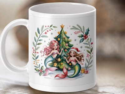 Mok Kerst Zeemeerminnen, Feestelijke Mok, Kerstboom Decoratie, Cadeau Idee, Unieke Kerst Mok, Zeemeermin Liefhebber, Vakantie Themakop