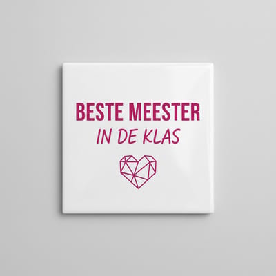 “Beste Meester in de Klas” Tekst Tegel – Stijlvolle Typografie Hart Ontwerp – Decoratieve Keramische Tegel 15 × 15 cm