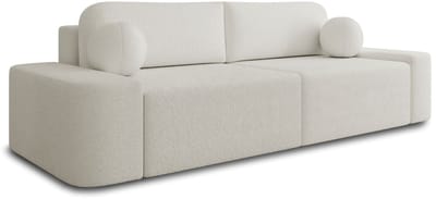 Comfortabele 3-zitsbank in bouclé met slaapfunctie, opbergruimte en bouclé stof – Sofa Lisbon – Weiß (Anthology 1)