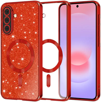 Hoesje geschikt voor Samsung Galaxy A37 - Techsuit Luxury Glitter Back Cover - Geschikt voor MagSafe - Rood
