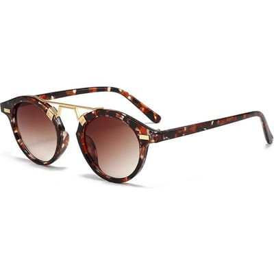Vintage Kleine Ronde Frame Zonnebril voor Dames Stijlvolle Luipaardprint Kleur Zonnebril Vintage Tinten Voor Chauffeurs Oogglazen Gafas De Sol