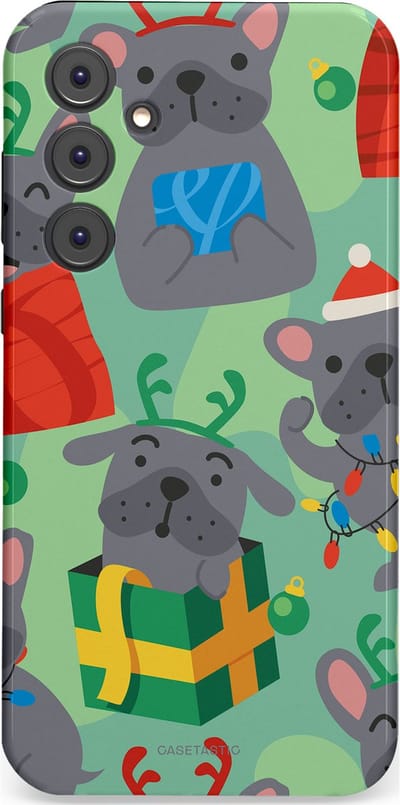 Casetastic hoesje geschikt voor Samsung Galaxy A35 - Dubbellaagse bescherming - Hondje als Kerstcadeau - Fashion Case - Mintgroen Grijs Rood