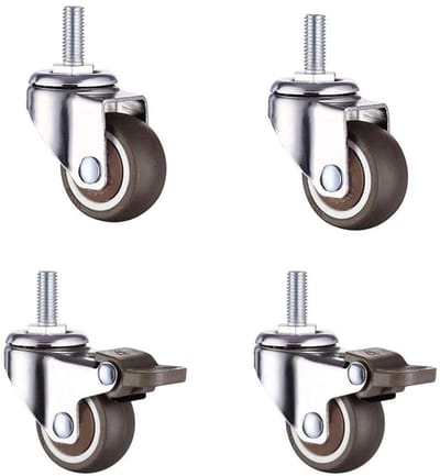 Zwenkwielen met Rem - Meubelwielen Zwart - Meubels Verplaatsen - Rubberen Polyurethaan - 2 inch M10x25mm - Zwart