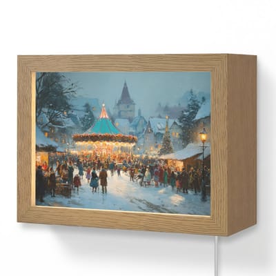 Wandlamp 20x15 cm - Oplaadbaar - Winterkermis - Dorp - Kleurrijk - Wandlampen binnen woonkamer - Slaapkamer lamp met kabel - Decoratieve nachtlamp - Vloerlamp snoer