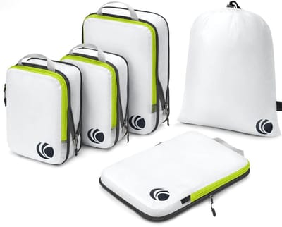 Famanu – Compressie packing cubes – Compacte set – Ultralicht en uitbreidbaar – Reisorganizers voor handbagage - koffer en rugzak – Wit