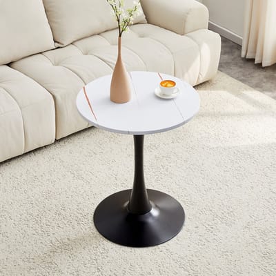 Salontafel - Tafel - Bijzettafels - Rond - 60x60x72 cm - Moderne Bijzettafels - Zandloperontwerp - Moderne salontafel - Wit, zwart