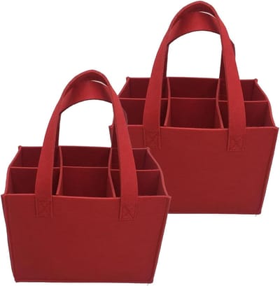 Handige 2-delige Flessendrager met Handvat voor 6 Flessen, Ideaal voor Wijn, Dranken en Picknicks (Rood, 24 * 16 * 18cm)