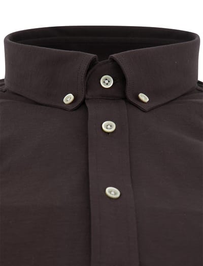 Giordano overhemd donkerbruin jersey button-down collar