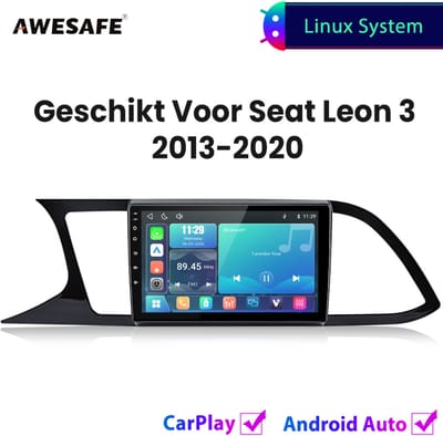 Awesafe Autoradio - Geschikt Voor Seat Leon 3 2013 t/m 2020 - Draadloos Carplay Android Auto - Linux systeem - Touchscreen - Bluetooth Wifi - 2013 2014 2015 2016 2017 2018 2019 2020