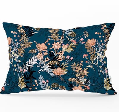 De Groen Home BLOEM Sierkussen Velvet Bedrukt 40x60 - Donkerblauw - Inclusief binnenkussen