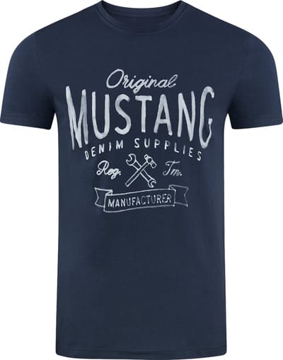 Mustang Heren T-Shirt Basic Print Tee regular fit Blauw S Ronde Hals Volwassenen Opdruk Print Shirts