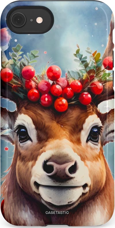 Casetastic hoesje geschikt voor Apple iPhone SE / Apple iPhone 7 / Apple iPhone 8 - Dubbellaagse bescherming - Rudolph het Kerst Rendier - Fashion Case - Zilver Taupe Donkergrijs Perzik