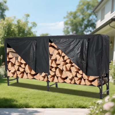 Houtopslag voor Buiten - Metaal Houtrek 200kg Haardhout Opslag - Brandhout Rek met Stalen Frame + Afdekking , Waterdichte Brandhoutrek Haardhoutrek - 224x34x110cm