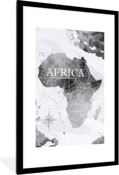 Poster in lijst - Fotolijst 80x120 cm - Posters - Wereldkaart - Afrika - Verf - Posterlijst zwart - Decoratie - Wanddecoratie woonkamer - Muurdecoratie slaapkamer