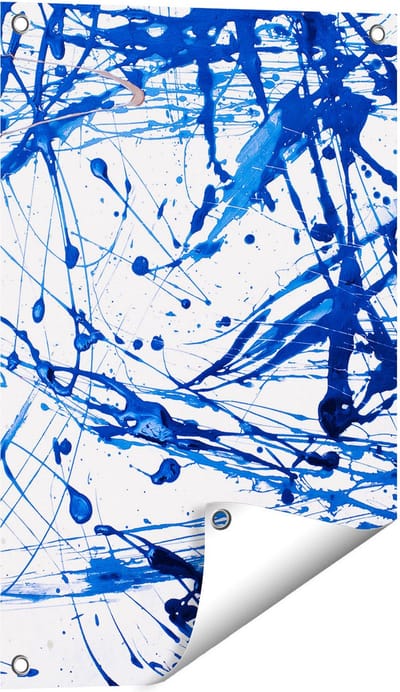 Gards Tuinposter Abstracte Kunst Blauwe Verf - 40x60 cm - Tuindoek - Tuindecoratie - Wanddecoratie buiten - Tuinschilderij