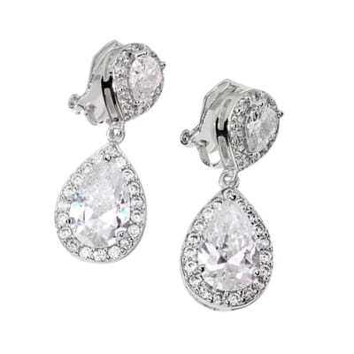 Clip oorbellen -zilverkleur- zirkonia 2.5 cm- geen gaatje- Charme Bijoux