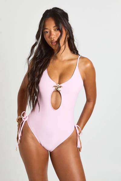 boohoo Dames Gouden Zeester Detail Diep Uitgesneden Badpak | Roze | Maat: 38