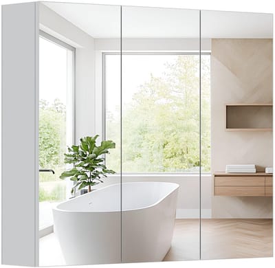Dailygoods - Badkamerspiegelkast met 3 Spiegeldeuren - Wandkast voor Boven het Toilet