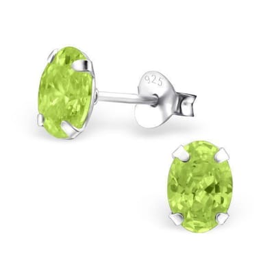 Aramat Jewels | Oorbellen | Zilveren Ovale Zirkonia Oorstekers – Meerdere Kleuren & Maten 925 Zilver | 7x5mm / Peridot Groen | |3mm | Zilver | Kinderen, Volwassenen | Verkleurd niet