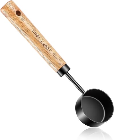 Vintage Maatlepel voor Koffie en Thee van Roestvrij Staal met Walnoot Handvat - 15ml Scoop voor Gemalen Koffie en Thee