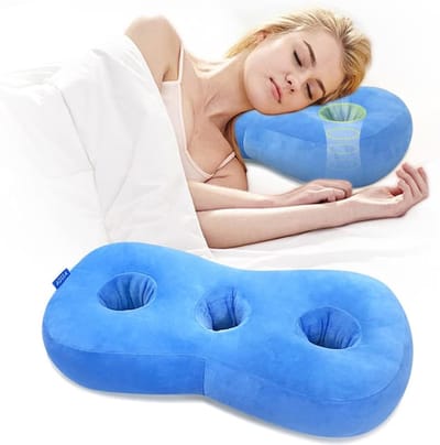 Famanu – Oorbeschermer donutkussen met oorgaten voor zijslapers blauw
