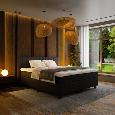 Mörgenn Boxspring Douze - Pocketvering - 12-Baans Hoofdbord - Zwart - 90x200 cm - Inclusief Dekbed en Kussens