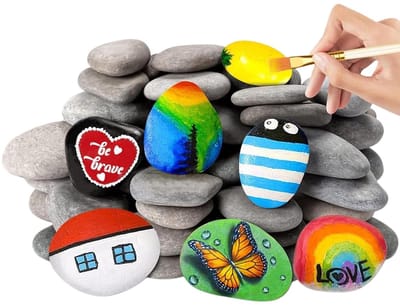 Dailygoods- Kiezelstenen 10 Stuks - Vlakke Kiezelstenen 3-5 cm - Glad - Decoratieve Natuurstenen - DIY Schilderkunst - Makkelijk te Verwerken - Decoratiestenen