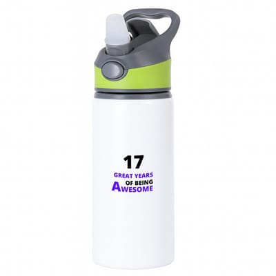 Hacebo® - 17 great years of being awesome waterfles met rietje groen - Hoera 17 jaar - iemand die 17 jaar is geworden - verjaardagscadeau - verjaardag - cadeau - kado - geschenk - gift - goeie jaren - water fles - 650ML
