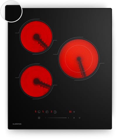 Klarstein Kookplaat keramische - 45 cm, 3-zones, glaskeramische kookplaat met touch slider, 4100 W, dubbele zone, timer, kinderslot, glazen oppervlak, elektrische kookplaat voor moderne keukens - voor Keuken - Restwarmte - Kookveld