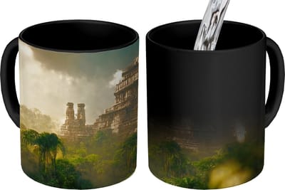 Magische Mok - Foto op Warmte Mokken - Koffiemok - Tempel - Jungle - wolken - Lucht - Natuur - Magic Mok - Beker - 350 ML - Theemok