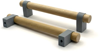 Home 3D ® - Handgrepen Grijs - 2 Stuks - 96mm – Beukenhout – Gemaakt in Nederland – Inclusief Schroeven - Voor Keuken, Kast en Meubel