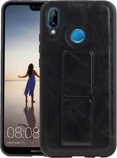 Grip Stand Hardcase Backcover - Telefoonhoesje - Achterkant Hoesje - Geschikt voor Huawei P20 Lite - Zwart