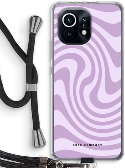 Case Company® - Hoesje met koord geschikt voor Xiaomi Mi 11 hoesje met Koord - Swirl Paars - Telefoonhoesje met Zwart Koord - Bescherming aan alle Kanten en Over de Schermrand