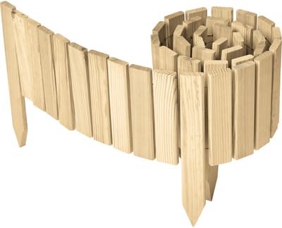 Garronda Rollborder - Flexibele houten - Gazonafscheiding - Palissade padenafscheiding - kan worden ingekort - Natuurlijk (niet geïmpregneerd) - Hoogte: 20 cm, hekje 200 cm - GD-BRU-RollborderF200