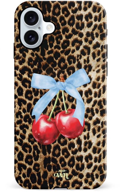 xoxo Wildhearts Cherry Wild - Double Layer - Hard case geschikt voor iPhone 17 hoesje - Dubbele beschermlaag - Beschermhoes shockproof case - Tijgerprint / Luipaardprint - Kers print - Dierenprint hoesje - Kersen Panterprint