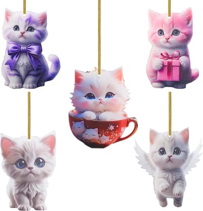 Kerstdecoratie voor Katten: 5 Stuks Schattige Mini Ornamenten voor de Kerstboom, Perfect voor Feestelijke Versiering van Huis en Tuin