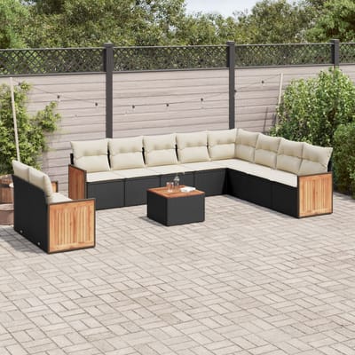 vidaXL - 11-delige - Loungeset - met - kussens - poly - rattan - zwart