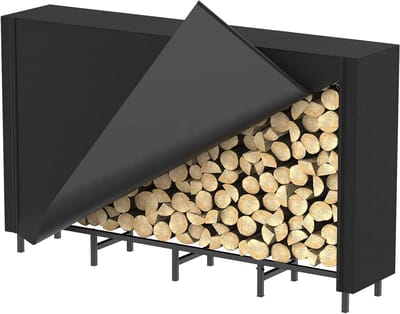 Brandhoutrek met Cover - Hout Opslag - Droog Hout Houden - Verstelbare Lengte - 16 Meter - Zwart