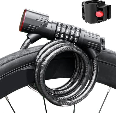 Fiets Combinatieslot - Scooterbeveiliging - Stadsverkeer Beveiligen - Geïntegreerd Achterlicht - 15 x 12 x 5 cm - Zwart