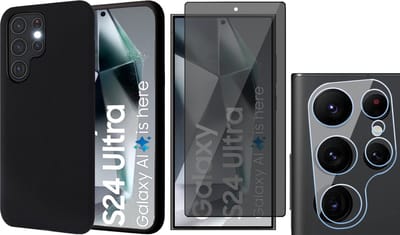 Hoesje geschikt voor Samsung Galaxy S24 Ultra - Privacy Screenprotector Volledig Dekkend Glas & Camera - Mat Back Case Zwart