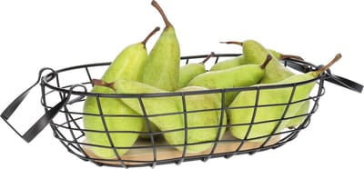 QUVIO Fruitmand - Fruitschaal - Eierrek - Eiermand - Mand - Opbergmand - Draadmand - Ovaal - Staal en hout - Zwart en bruin