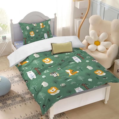 Beddengoed Bosdieren Donkergroen 120 x 150 cm voor Kinderen - Microvezel met Kussensloop