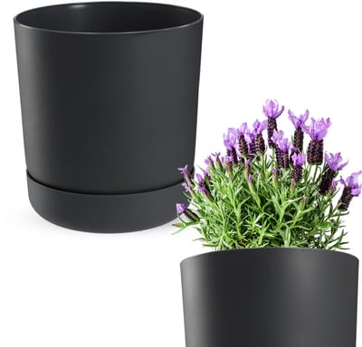 KADAX Bloempot met onderzetter, kunststof plantenpot, minimalistische plantenbak, decoratieve pot voor bloemen, cactussen en kruiden (25 cm, antraciet)