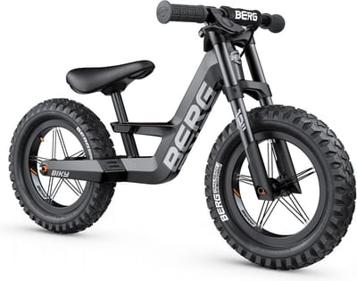 BERG Biky Cross Black Loopfiets - 12 inch - Lichtgewicht Magnesium frame - Met Handrem - Verstelbaar Zadel - 2,5+ Jaar - Zwart