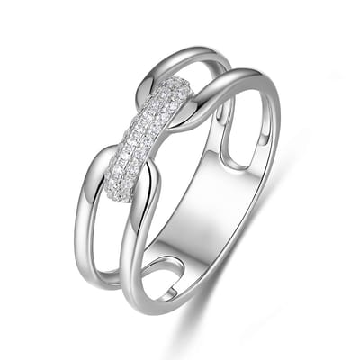 9NB-1669-50 - New Bling - Zilveren Ring Open met Zirkonia - Zilverkleurig - Maat 50