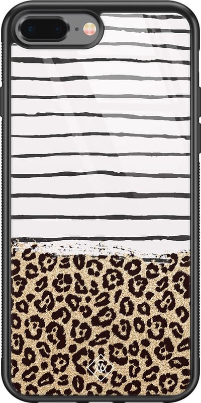 Casimoda® hoesje - Geschikt voor iPhone 8 Plus - Luipaard strepen - Luxe Hard Case Zwart - Backcover telefoonhoesje - Bruin/beige