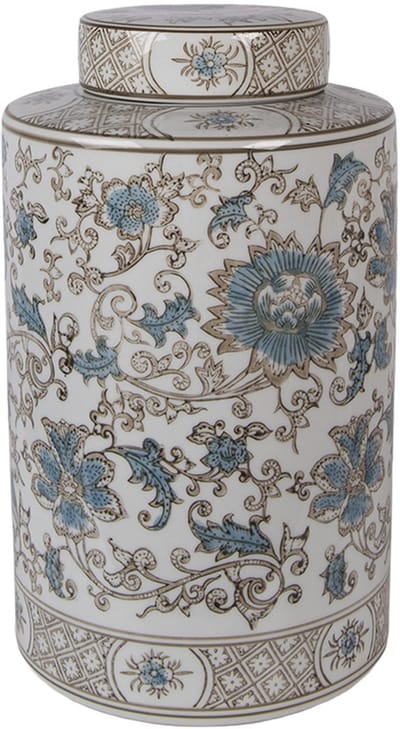 Clayre & Eef Vaas met Deksel Ø 18x30 cm Wit Blauw Keramiek